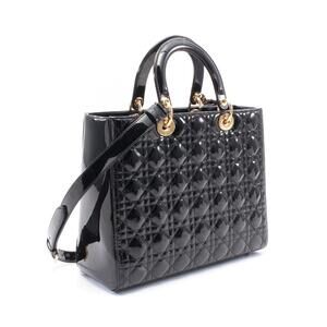 Dior Patent Leather Handbag Vernis Cannage Lady Black